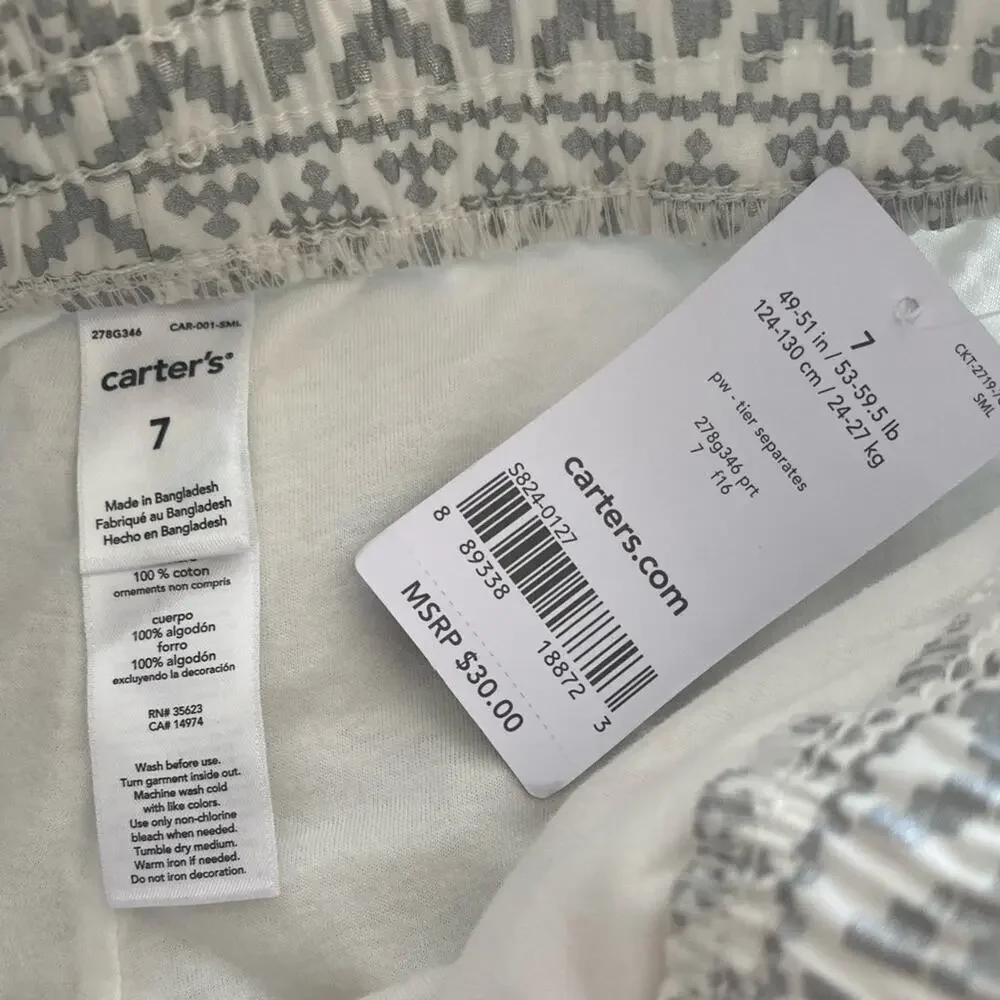 CARTERS GIRLS PULL ON PANTS SIZE 7 NWT